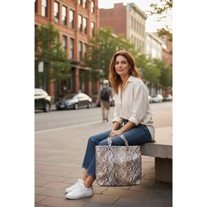 Chico's Faux Snakeskin Embossed Tote 14.5" X 16" x 4"